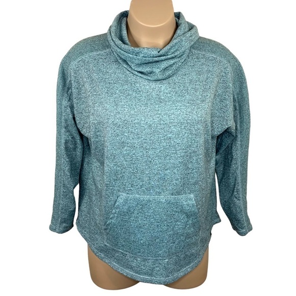 1x Teal Blue Heather Cowl Neck Activewear Athletic Plus 16w 18w Pocket Stretch - Picture 1 of 8